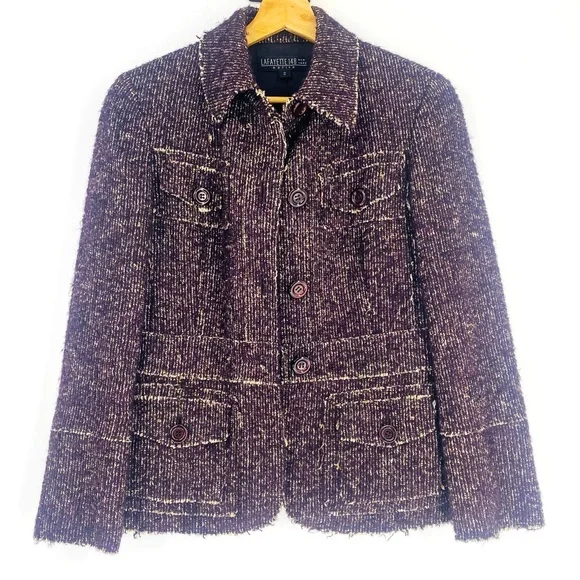 Lafayette 148 Alpaca Wool Bouche Purple Multi Blazer Jacket Petite Size 2 - Picture 4 of 9